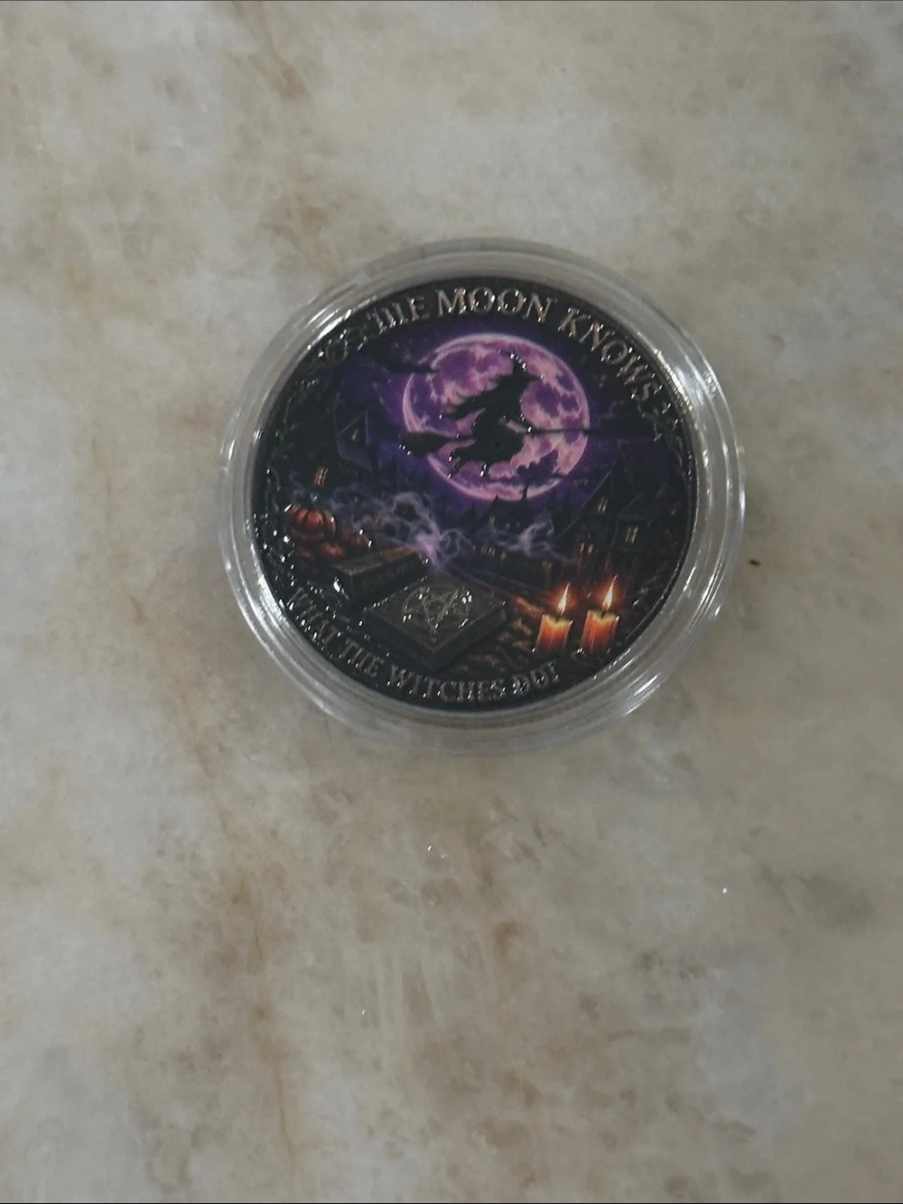 Black Cat Decorative Coin - Purple Night Design